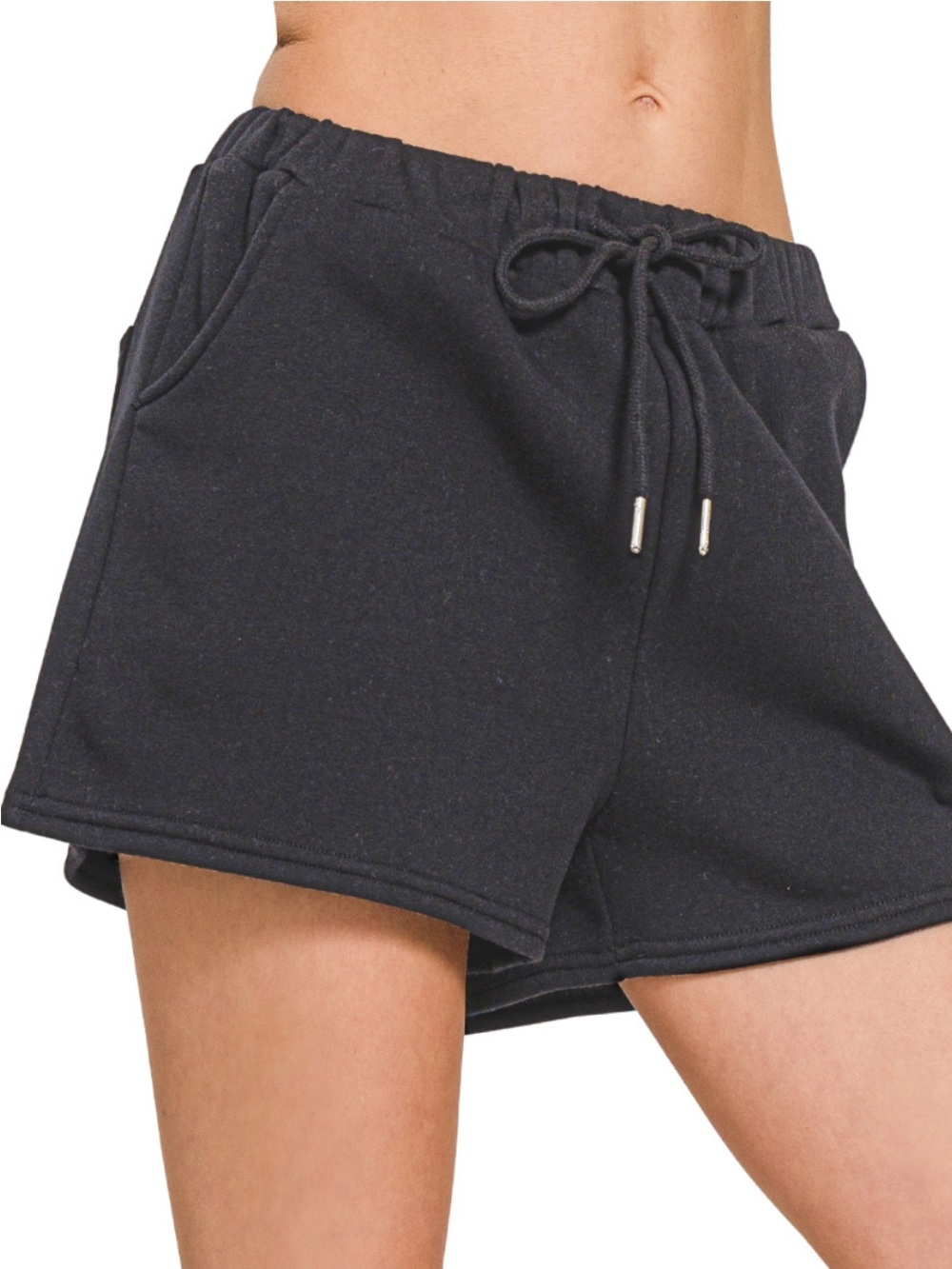Zenana Black Fleece Drawstring Shorts S/M/L